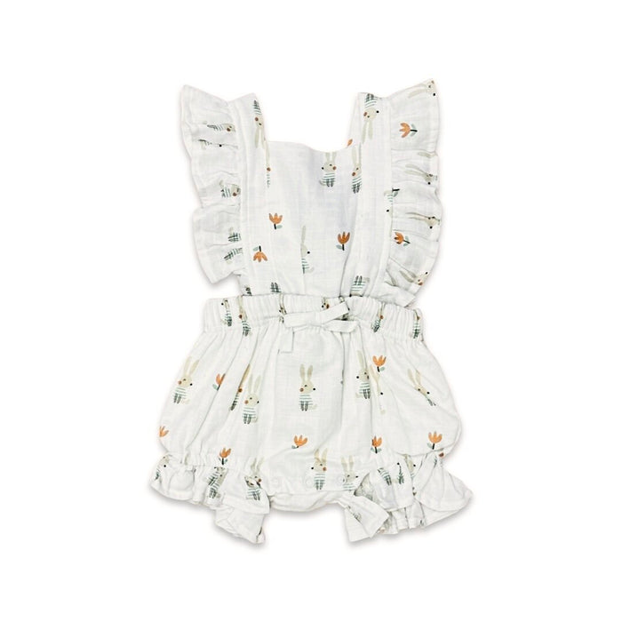 Bunny Ruffle Tie Back Short Romper (Organic Muslin)