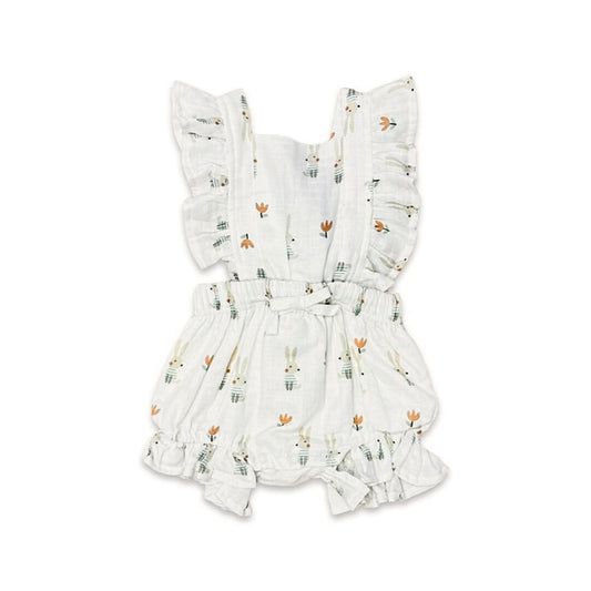 Bunny Ruffle Tie Back Short Romper (Organic Muslin)