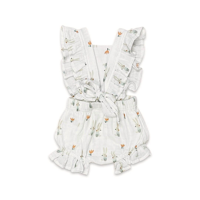 Bunny Ruffle Tie Back Short Romper (Organic Muslin)