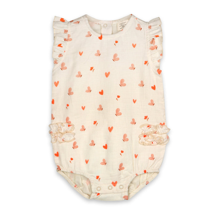 Butterfly Love Side Ruffle Baby Romper+Headband (Organic Muslin)