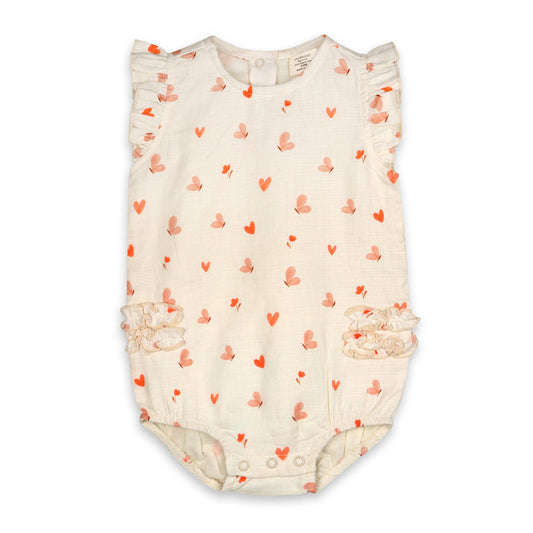 Butterfly Love Side Ruffle Baby Romper+Headband (Organic Muslin)
