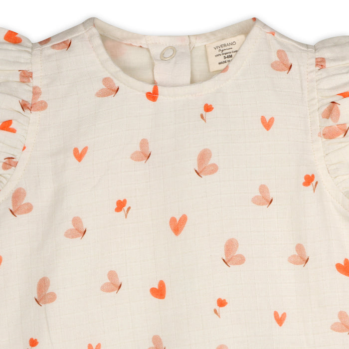 Butterfly Love Side Ruffle Baby Romper+Headband (Organic Muslin)