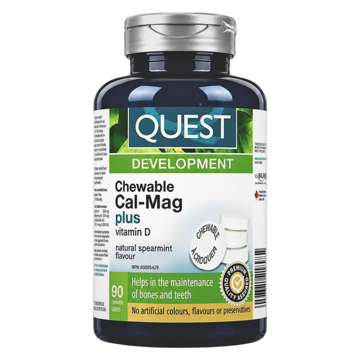 Bottle of Quest® Cal-Mag Natural Spearmint Flavour 90 Chewable Tablets