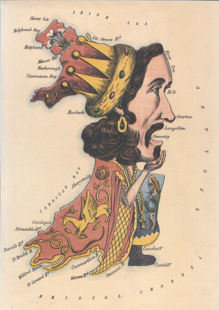 'Caricature map of Wales as Owain Glyndŵr' - Unmounted Print