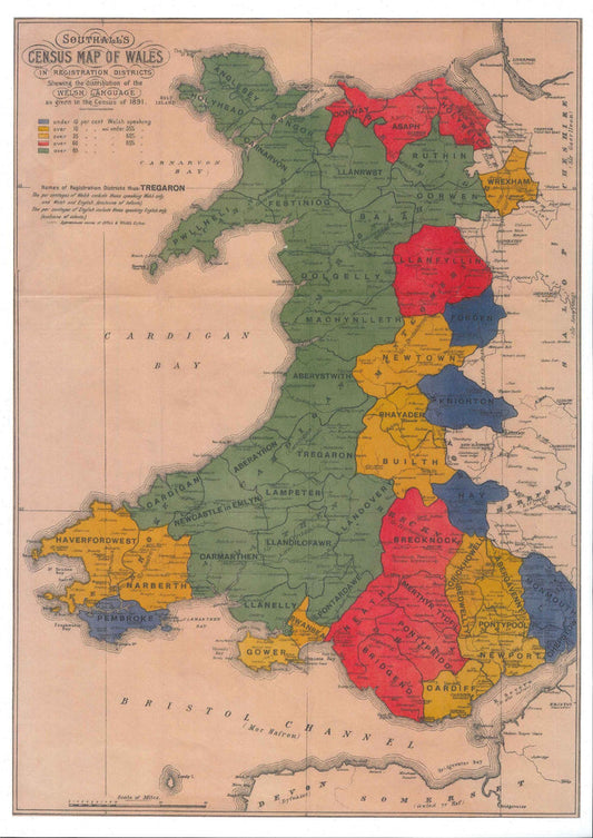 'Census Map of Wales 1891' - Unmounted Print