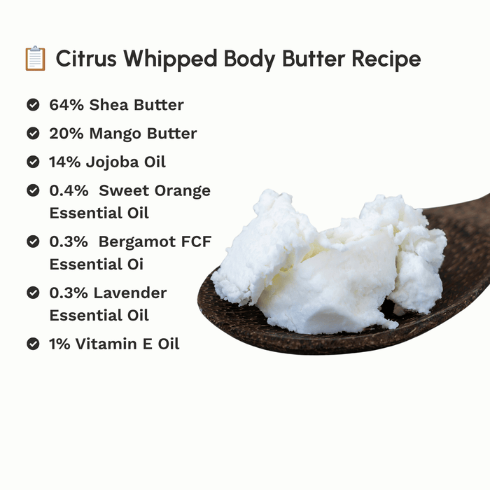 Recipe for making a whipped body butter using Refined Organic Shea Butter.