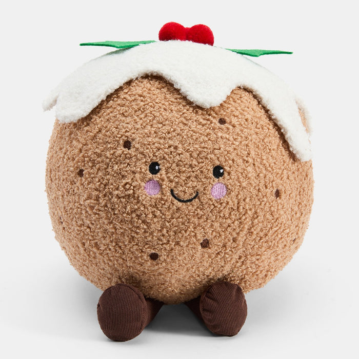 Character Christmas Pudding Shaped Cushion - Brown 🇬🇧