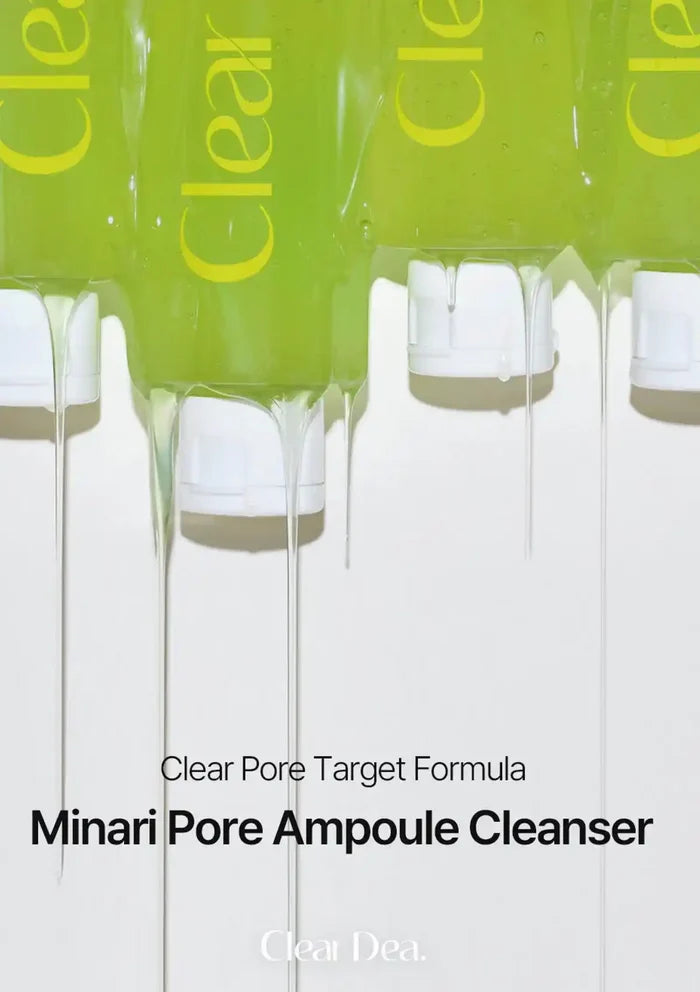 ClearDea Minari Pore Ampoule Cleanser bottles featuring a clear pore-targeting formula