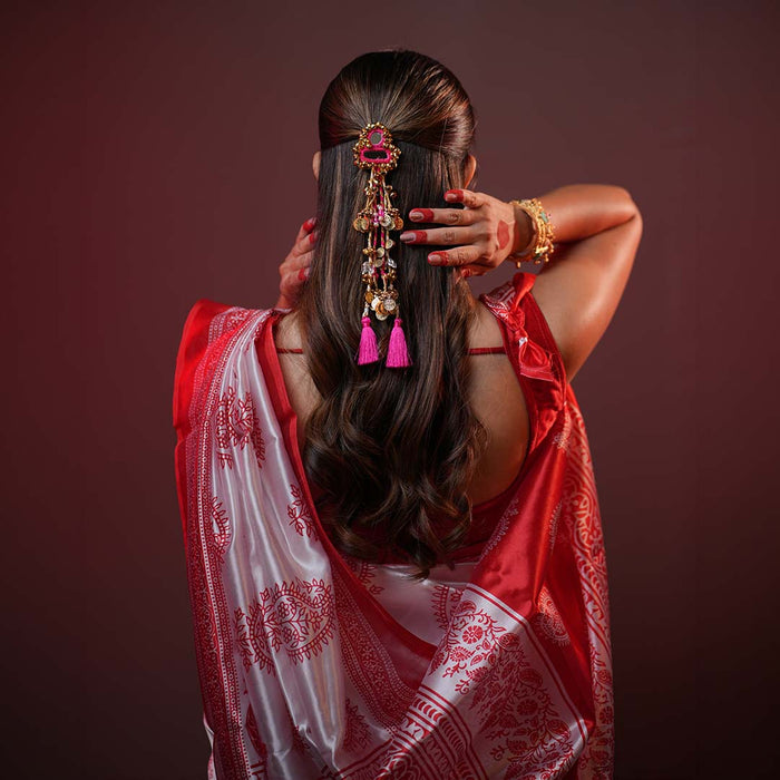 Coin & Mirror Hair Tassels with U Pin - Pink