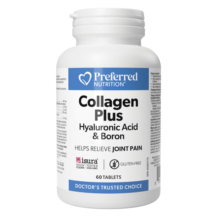 Bottle of Preferred Nutrition Collagen Plus Hyaluronic Acid & Boron 60 Tablets