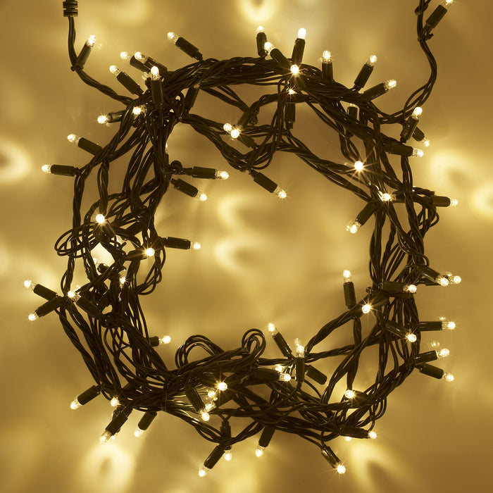 10m 100 Warm White LED Connectable Fairy Lights Green Cable Core Series