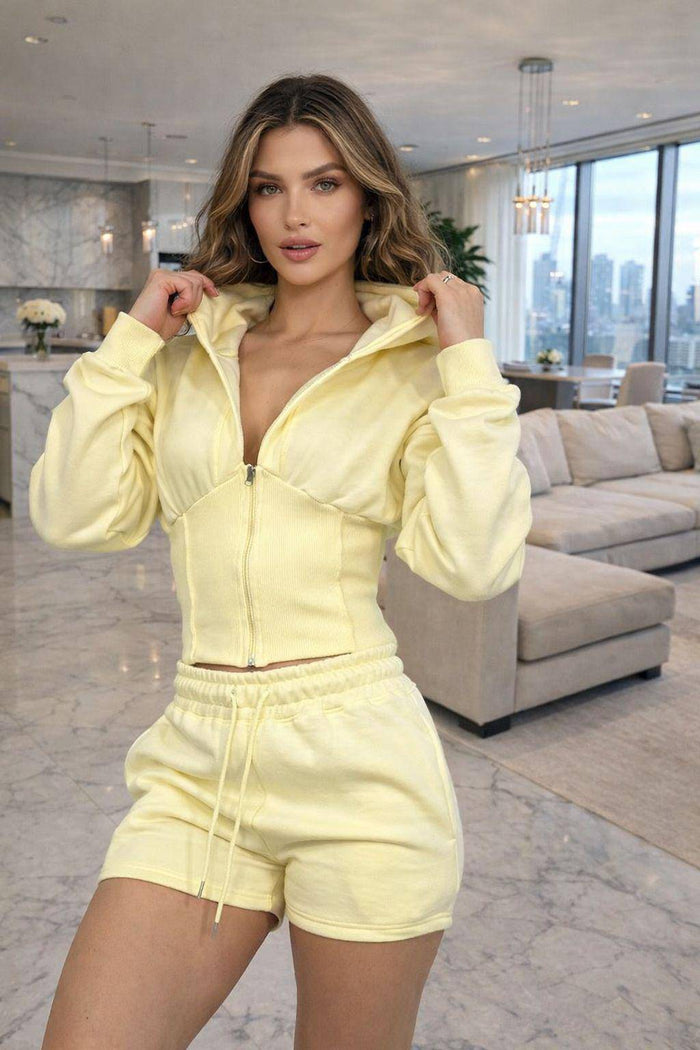Cropped Zipped Co-Ord Hooded Short Set 🇬🇧