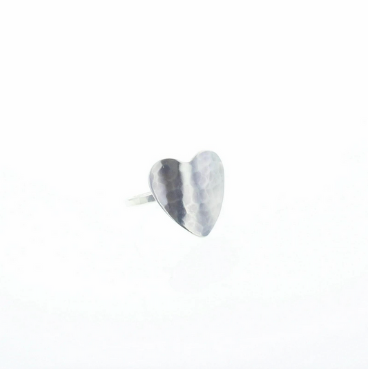 Heart-shaped sterling silver crush ring with textured crinkle finish