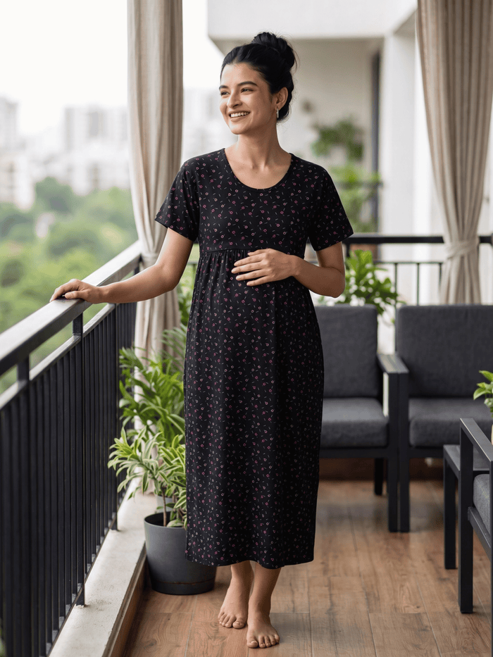 Dark grey comfortable feeding nighty for women online