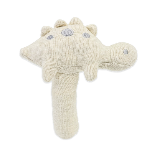 Dino - Organic Stuffed Animal Baby Stick Rattle Toy