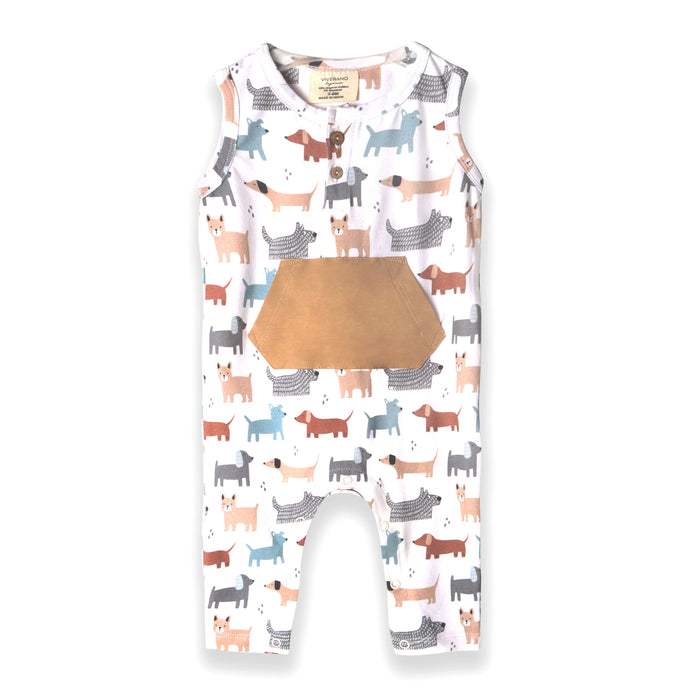 Dog Kangaroo Pocket Sleeveless Baby Jumpsuit (Organic Jersey)
