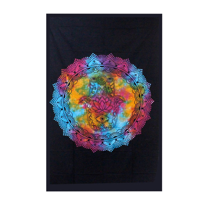Double Cotton Bedspread + Wall Hanging - Black Hamsa 🇬🇧