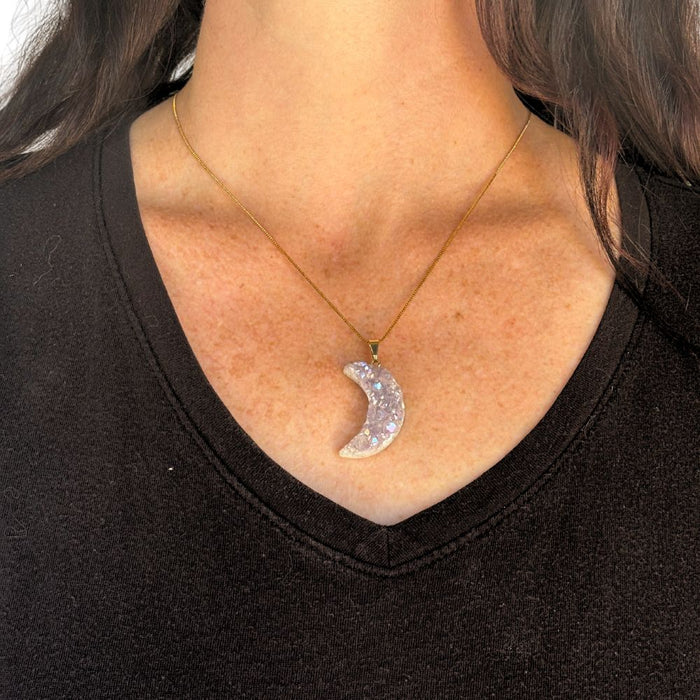 Necklace - Pearly Druzy Moon