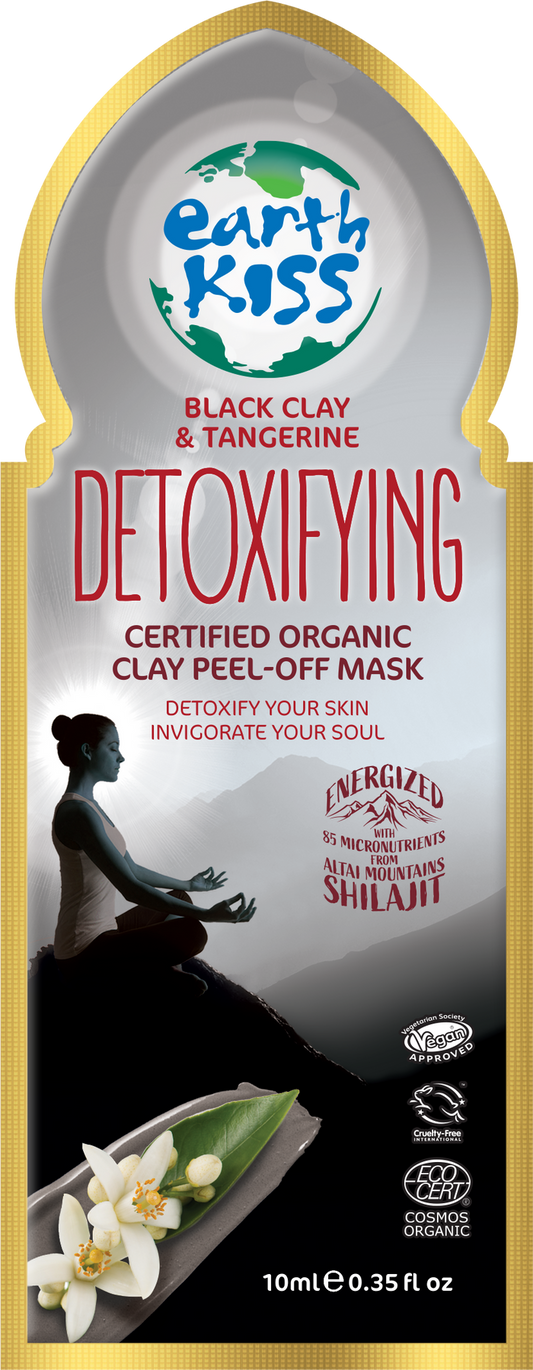 Earth Kiss Inspirations Detoxifying Organic Clay Peel Off Mask (10ml) with Shilajit, Black Clay and Tangerine to Detoxify Your Skin