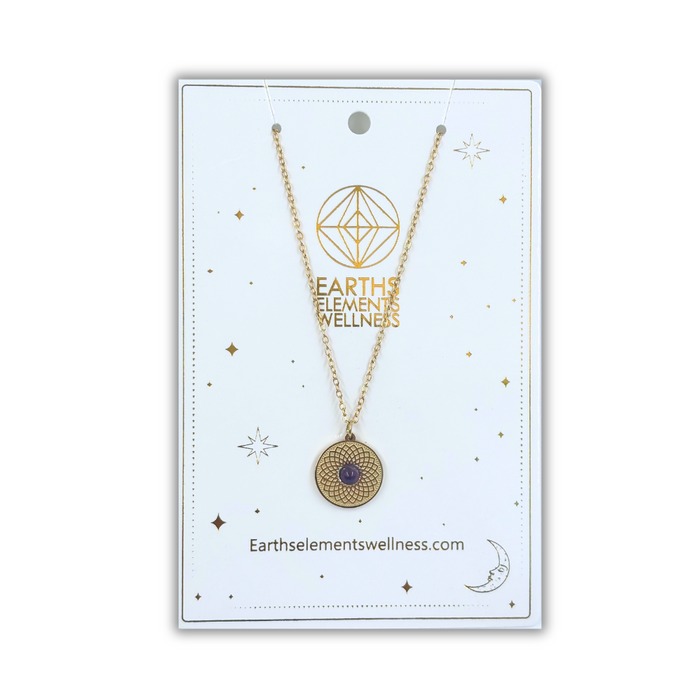 Earths Elements Gold Mala Necklace with Amethyst Gem