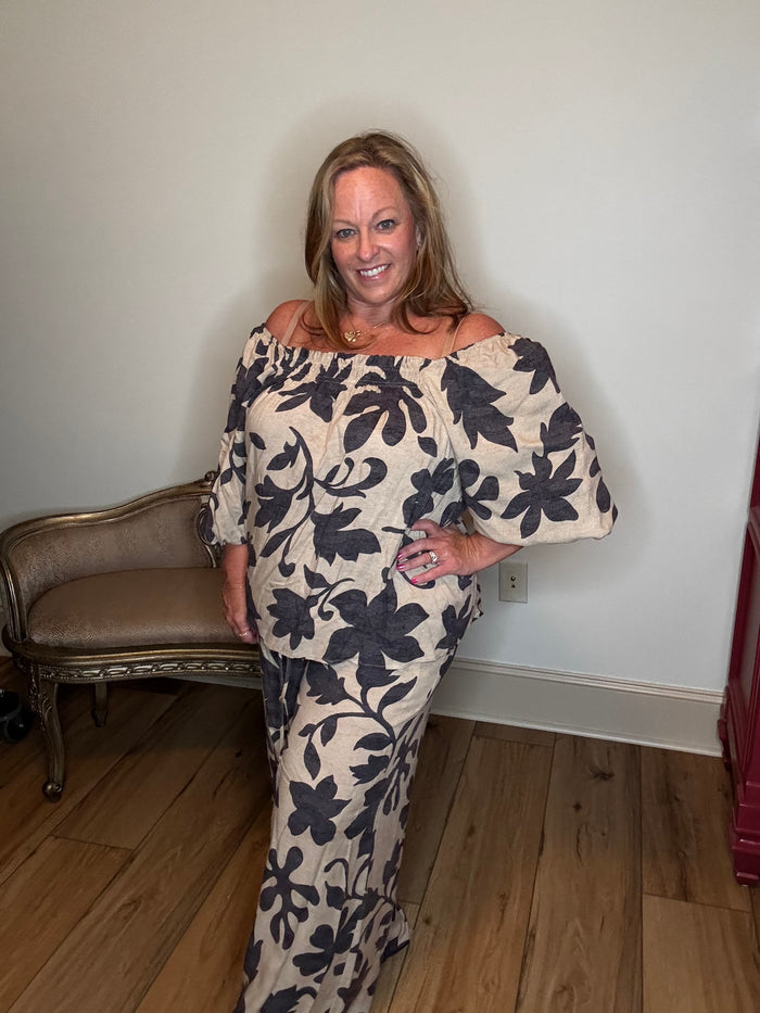 Easel Floral Challis Top and Pant Set