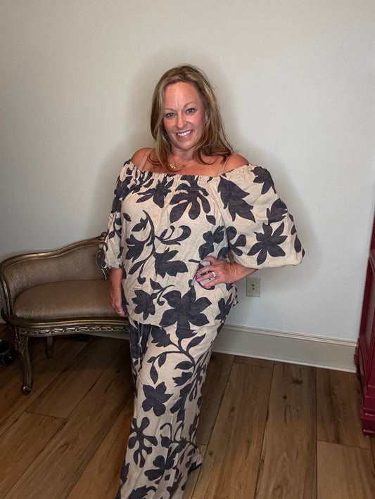 Easel Floral Challis Top and Pant Set