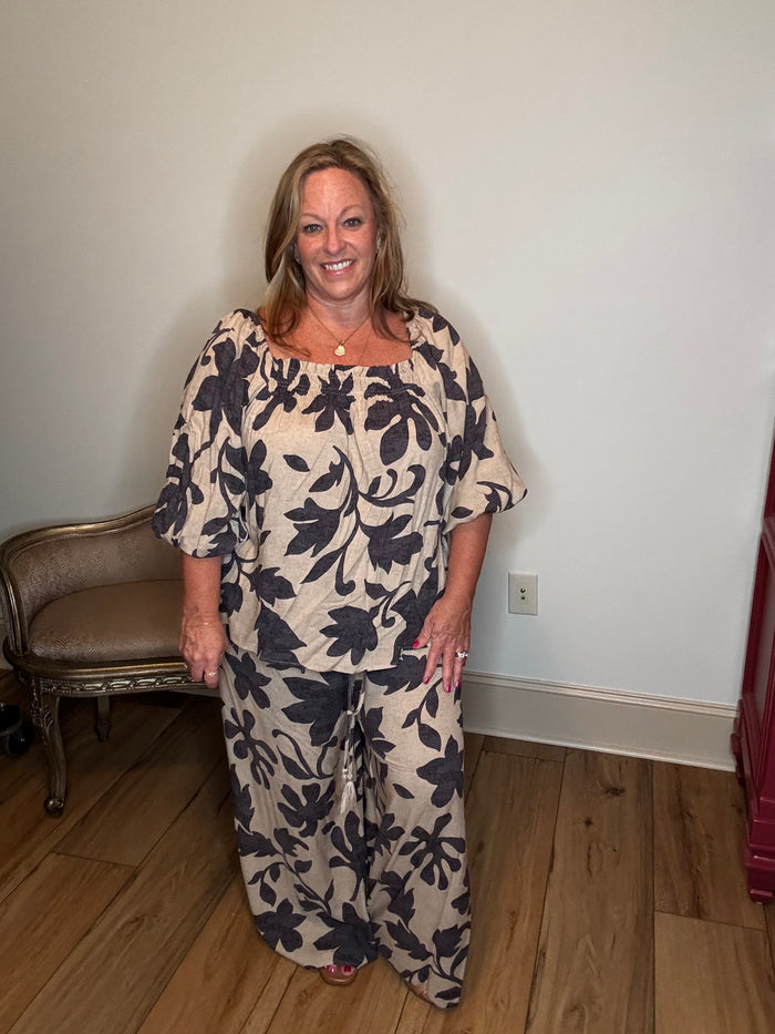 Easel Floral Challis Top and Pant Set