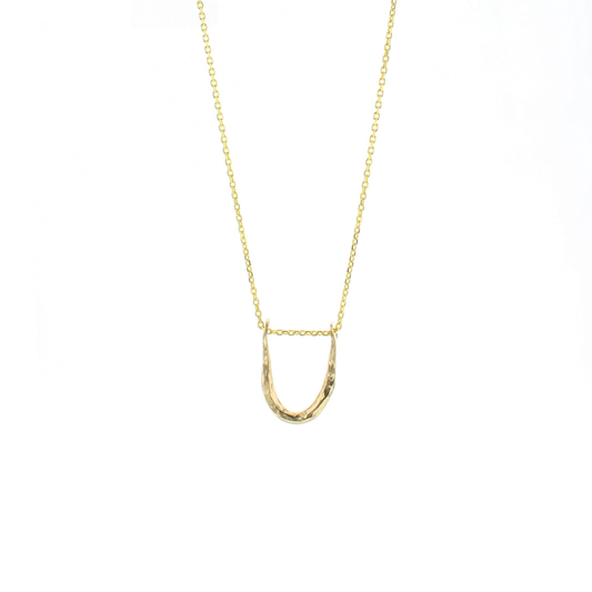 Gold chain necklace with U-shaped open hoop pendant