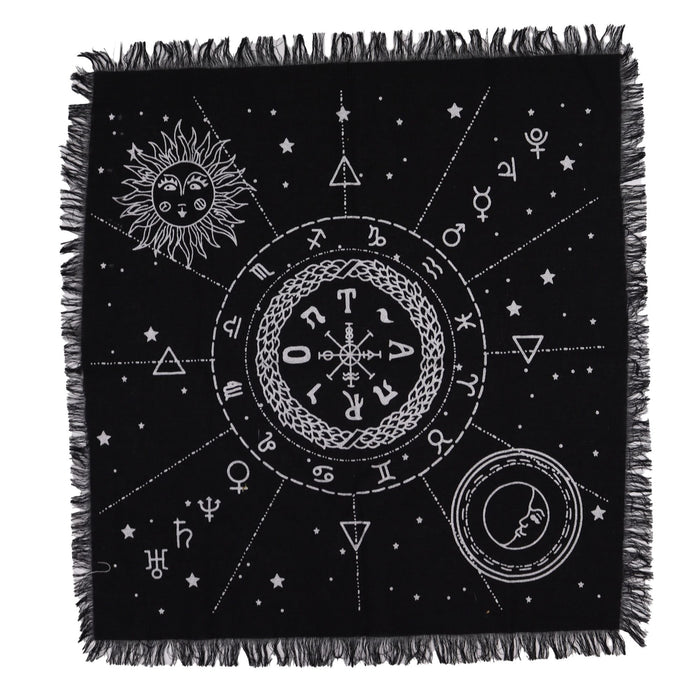 Esoteric Fringed Altar Cloth -  Moon & Sun Chart 🇬🇧