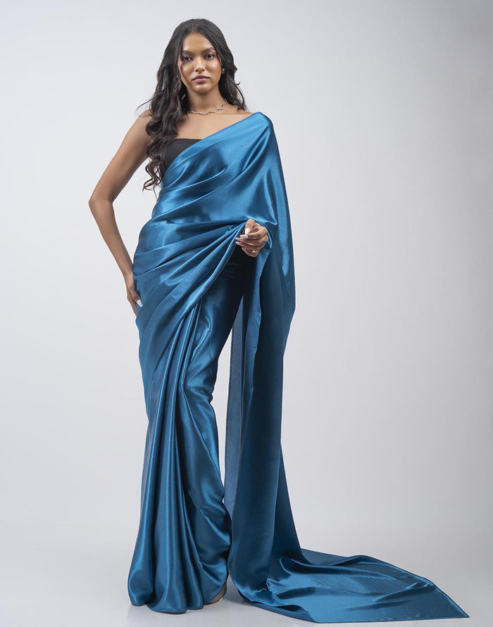 ETHNIC FUSION PLAIN SILK SAREE