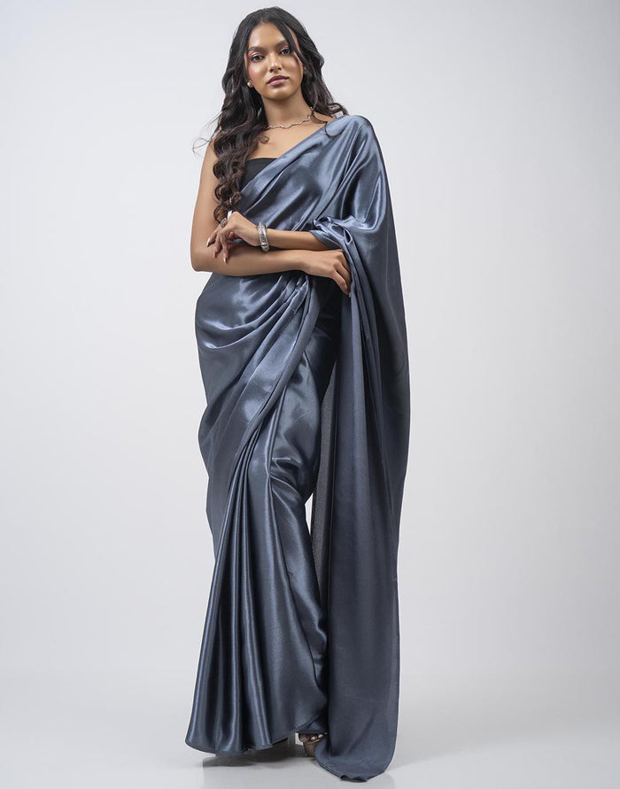 ETHNIC FUSION PLAIN SILK SAREE