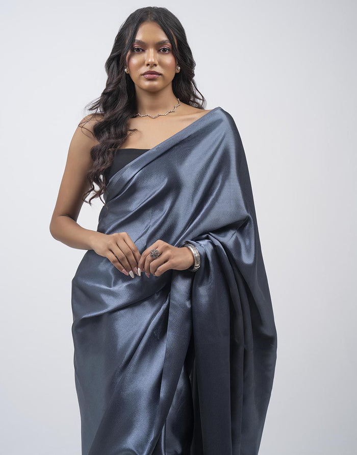 ETHNIC FUSION PLAIN SILK SAREE