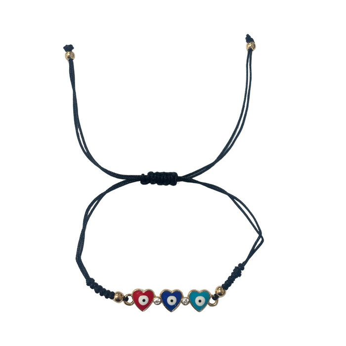 Evil Eye Triple Heart Bracelet – Black