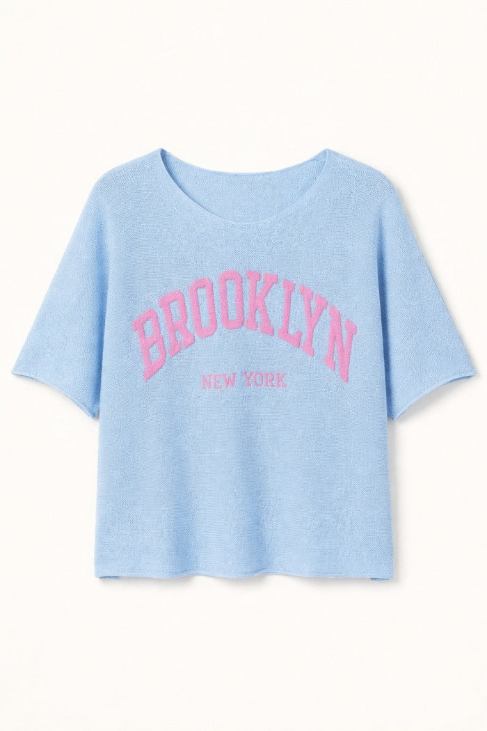Fine knit sweater with BROOKLYN New York embroidery, loose cut 🇬🇧