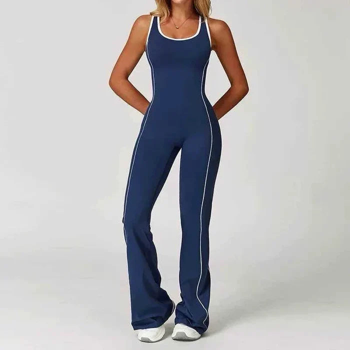 Flared Open Back Jumpsuit with Push-up Butt & Contrast Details 🇬🇧