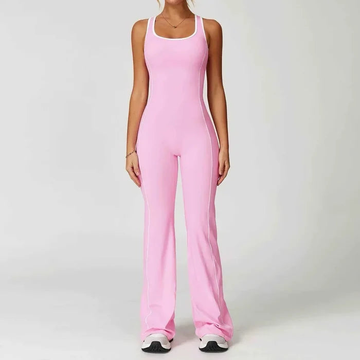 Flared Open Back Jumpsuit with Push-up Butt & Contrast Details 🇬🇧