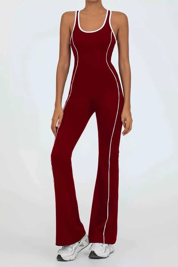Flared Open Back Jumpsuit with Push-up Butt & Contrast Details 🇬🇧