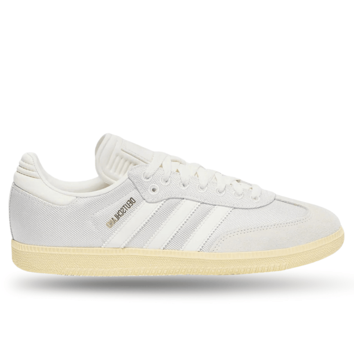 adidas Germany Samba 125th Anniversary Indoor Soccer Shoes (Cloud White/Off White/Almost Yellow) | SoccerWearhouse