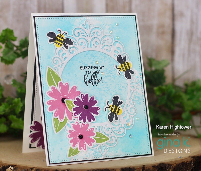 Gina K. Designs - Dies Master Layouts 12. Gina K Designs wafer thin metal-etched dies are the highest quality available for your paper crafting projects. Available at Embellish Away located in Bowmanville Ontario Canada. Example by brand ambassador.