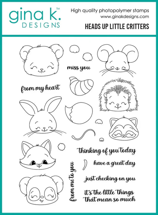 Gina K. Designs - Stamp & Die Set - Heads Up Little Critters. Set by Dina Gerner. At Embellish Away in Bowmanville Ontario Canada.
