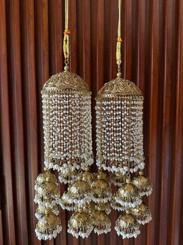 Gold-Tone Bridal Kaliras with Cascading Pearl-Like Beads