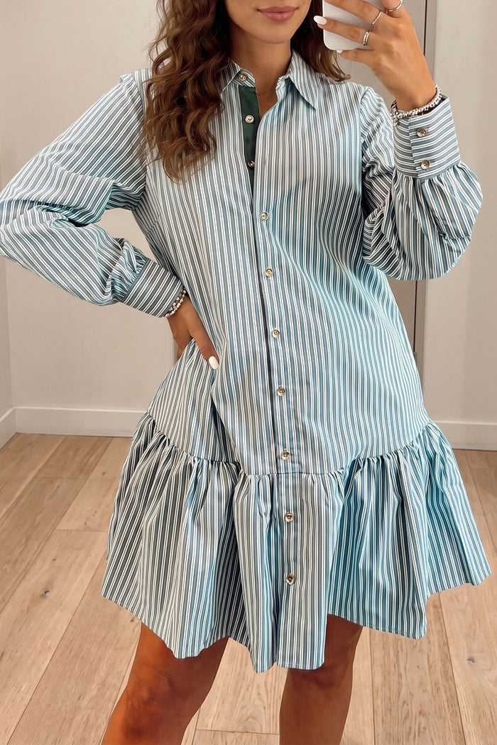 Green Stripe Striped Shift Long Sleeve Dress 🇺🇸