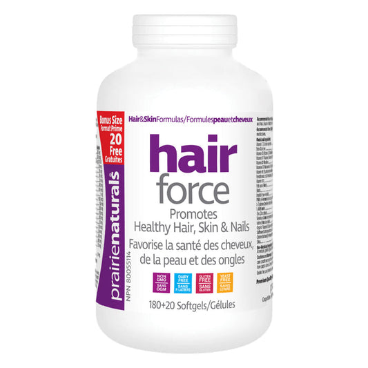 Bottle of Prairie Naturals Hair-Force (Bonus Size) 180+20 V-Caps