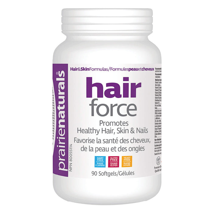 Bottle of Prairie Naturals Hair-Force 90 Softgels