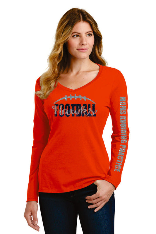 Hawks Football Long Sleeve Tee- Matte or Glitter