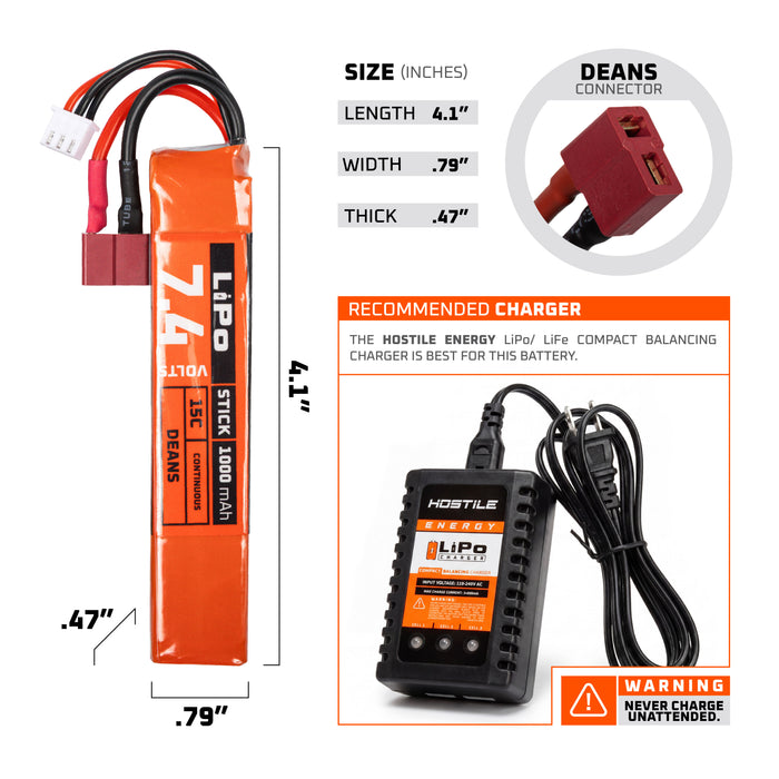 Hostile ENERGY - LiPo Battery 7.4V 1000mAh 15C Stick (T-Connector)