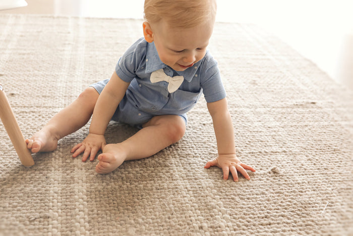 Isla Bowtie Chambray Baby Romper (Organic Cotton)