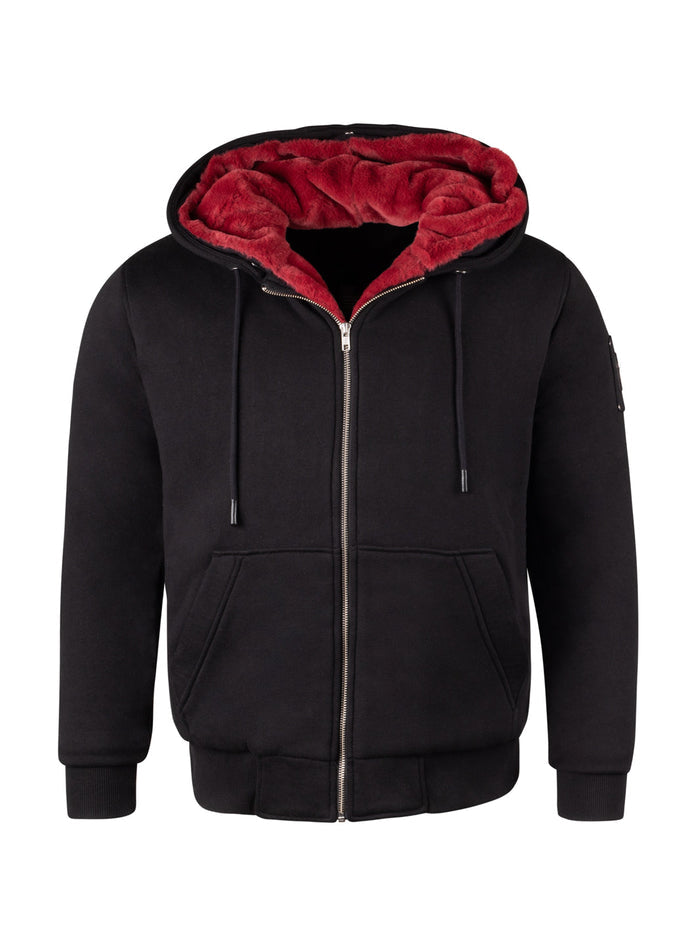 Kids Black Hoodie Removable Fur - Red