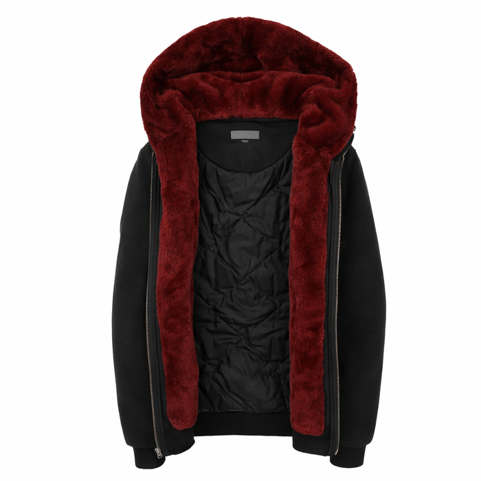 Kids Black Hoodie Removable Fur - Red