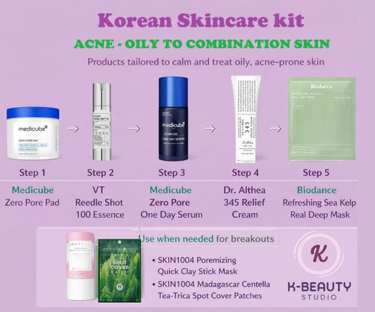 Korean Skincare Kit - Acne prone, Oily skin + FREE COSMETIC BAG 💜 - K-Beauty Studio Belgium Antwerp